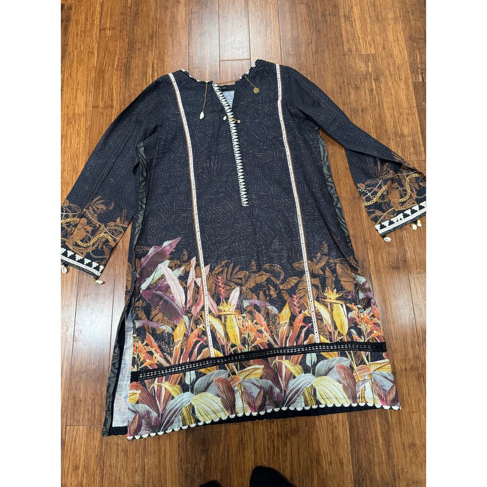 J. Pret by Junaid Jamshed Black Printed Kurta Lawn Tunic Size L Ethnic Pakistan - Picture 9 of 11